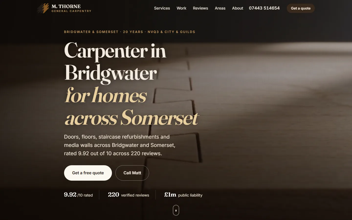mthornecarpentry.co.uk on a laptop screen
