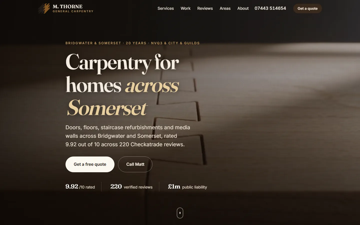 mthornecarpentry.co.uk on a laptop screen