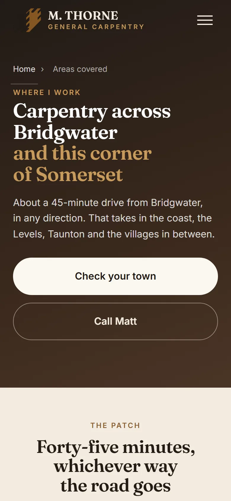 Areas, mthornecarpentry.co.uk on a phone